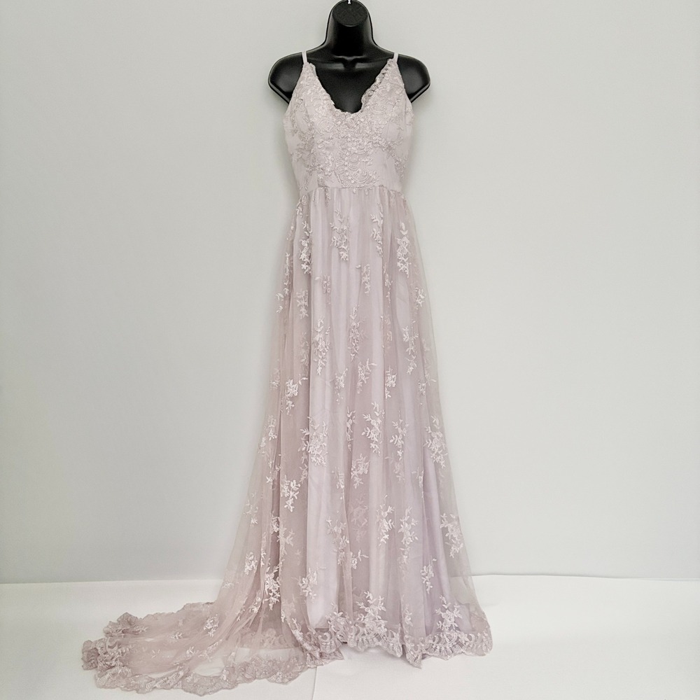 Pastel Lace Maxi Dress Floral Evening Gown Lavender fairy coquette princess